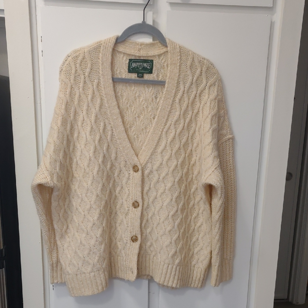 American Eagle Cream Cable Knit Cardigan